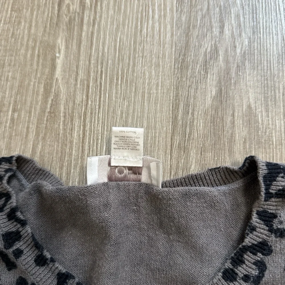 Ann Taylor Loft 100% Cotton Leopard Print Dark Brown Button Up Cardigan Size M - Picture 4 of 12